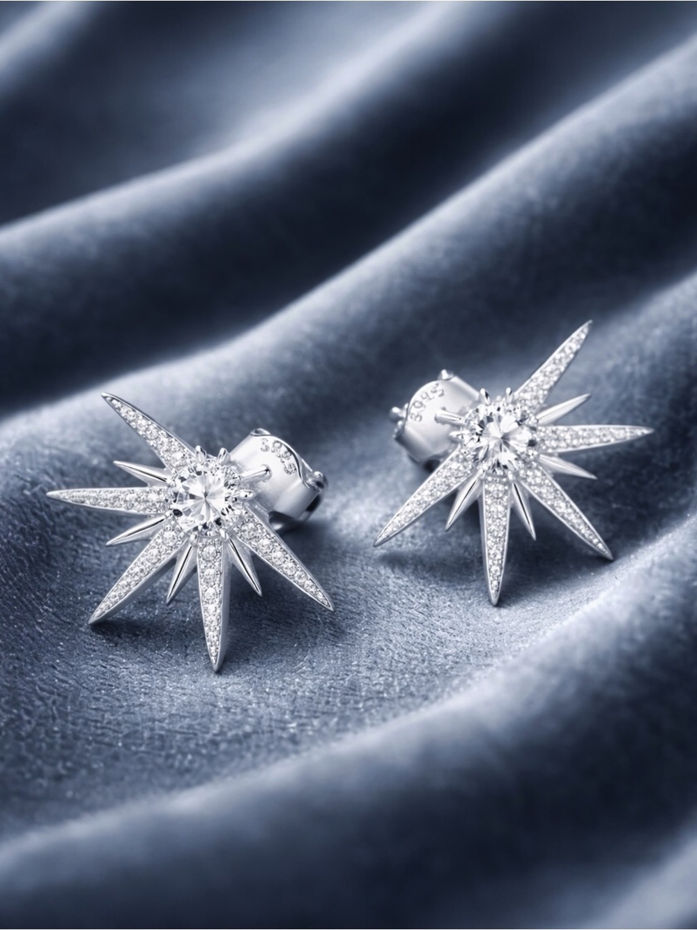 NWT Dainty Starburst Stud Earrings S925 Silver CZ Celestial
